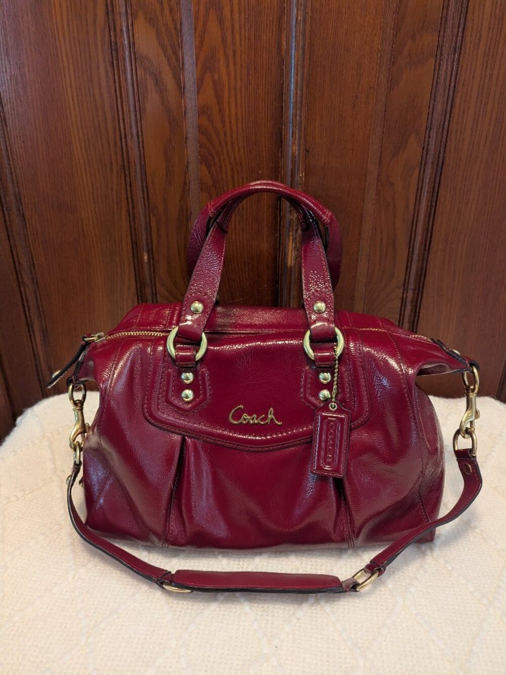 Coach Ashley Red/Burgundy Patent Satchel Bag